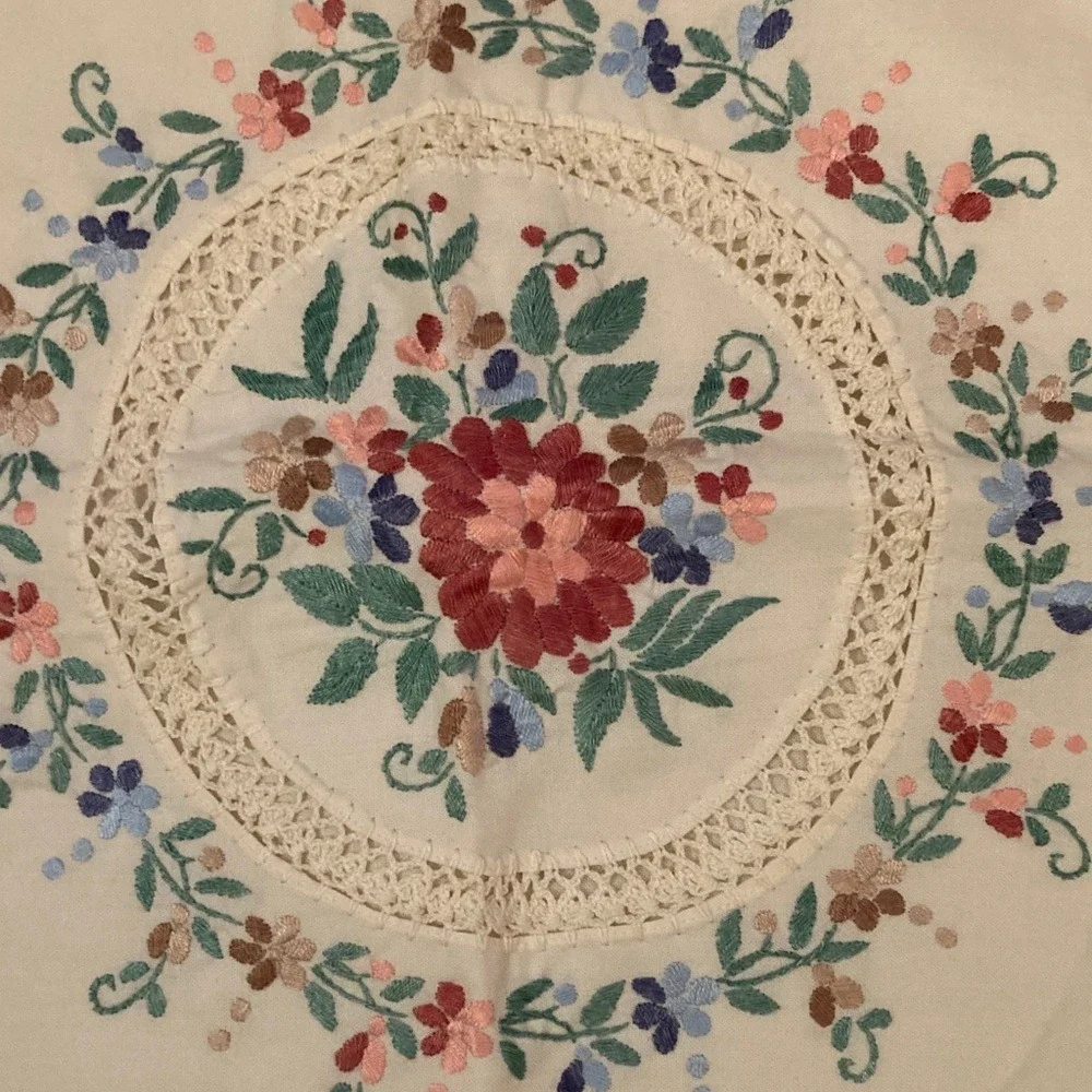 Handcrafted‎ Floral Embroidered Lace Cotton Pillow Cover 16x16
